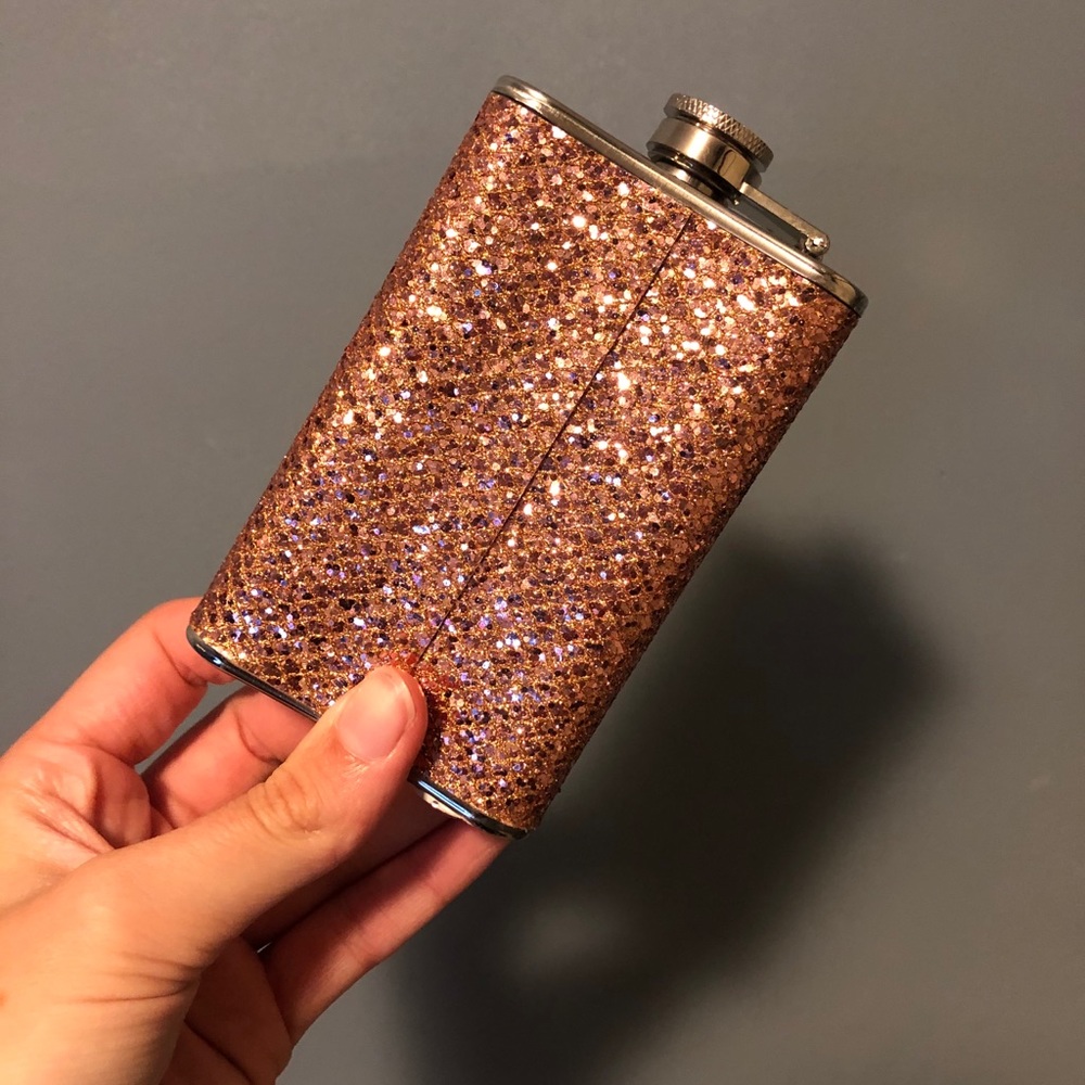 💗2/$15💗New w/ Sticker Rose Gold Glitter Flask